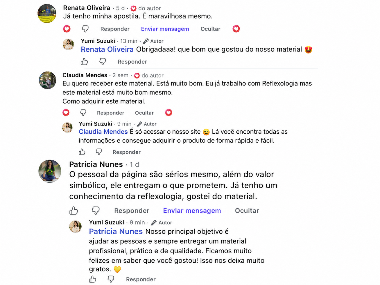 Depoimentos de alunos sobre o curso de Reflexologia