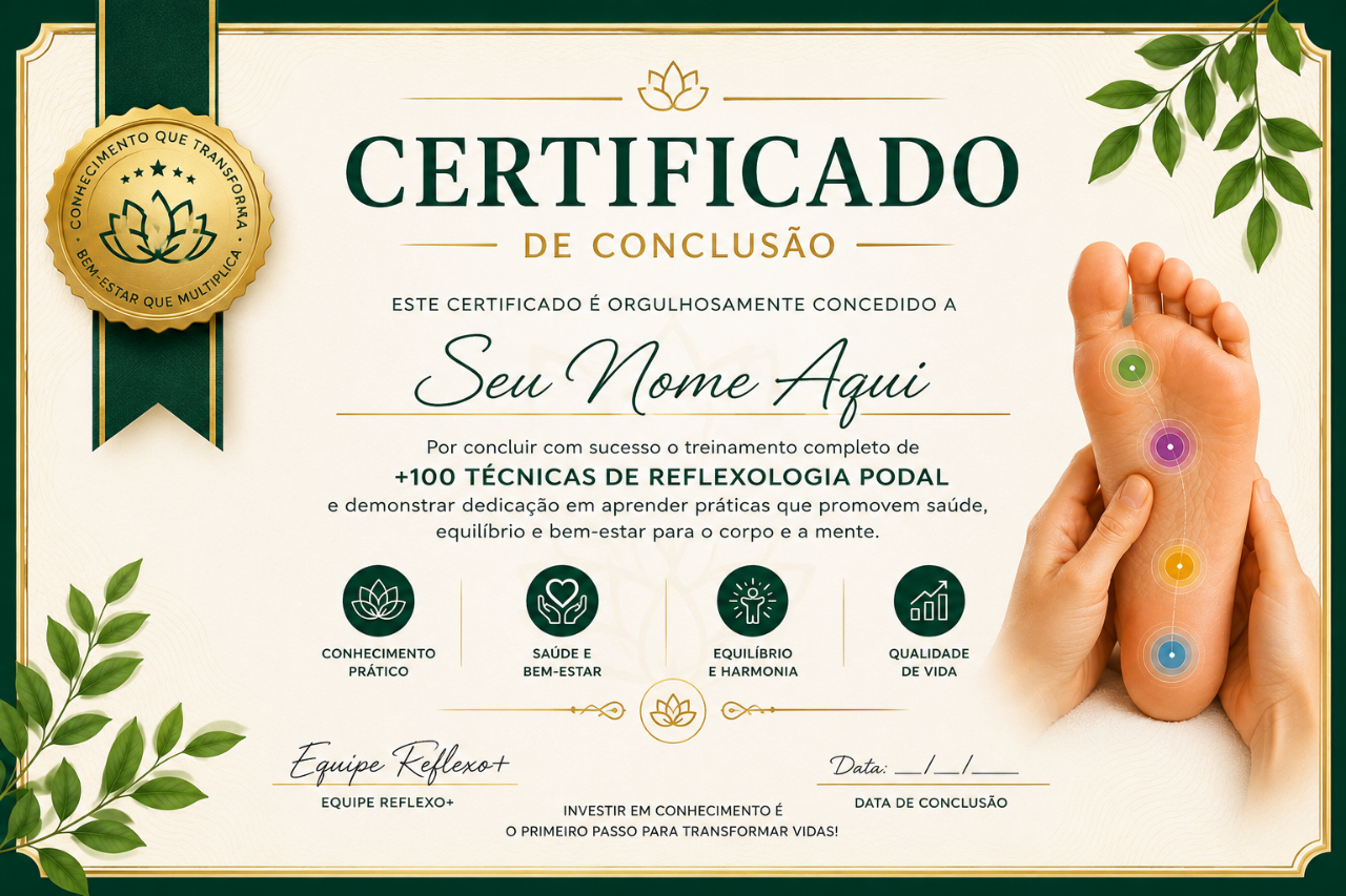 Modelo do certificado de conclusão do curso de Reflexologia Podal