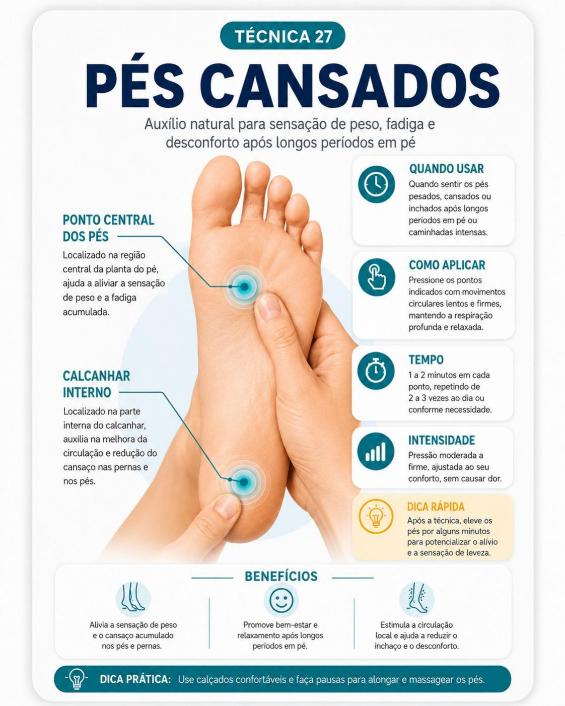 Página da técnica de Pés Cansados do guia de Reflexologia Podal